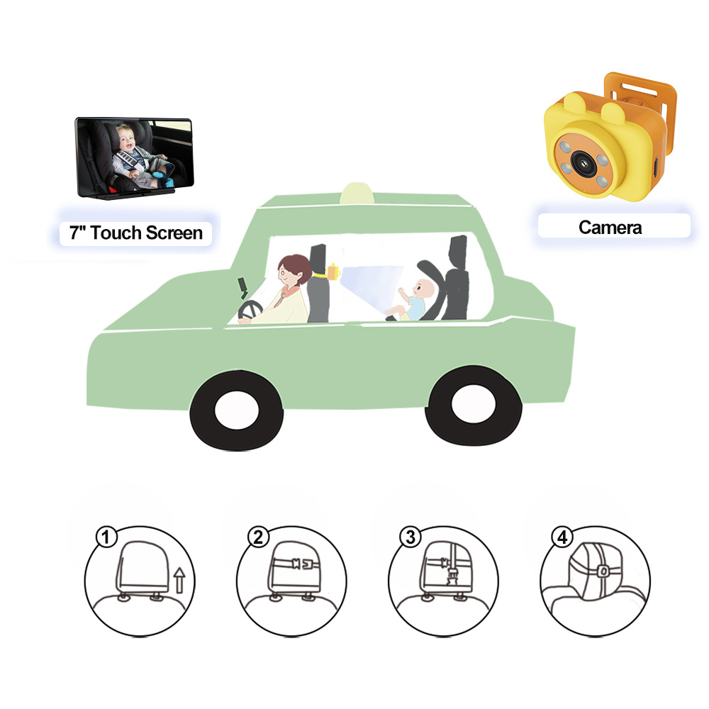 Cross-Border New Product In-Car Baby Monitor Hd 1080P Camera with Rear Pull 7inch Car Baby Monitor