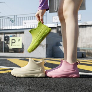 Fashion rain boots women wholesale adult short tube rain boots outer wear non-slip water shoes plus velvet cotton kitchen short rubber shoes low tube