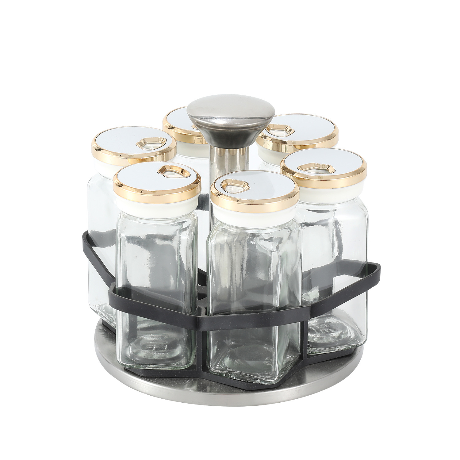 Botella de condimento giratoria de cocina Tarro de condimento doméstico Caja de condimento Juego de combinación de vidrio Tarro de condimento Estante de almacenamiento de condimento