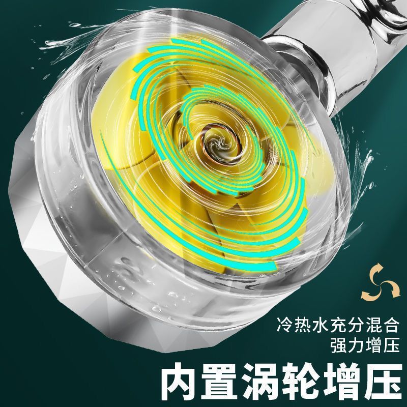 Black Technology: Little Waist Turbocharged showerhead, propeller, high-pressure shower head, bathroom nozzle details Picture