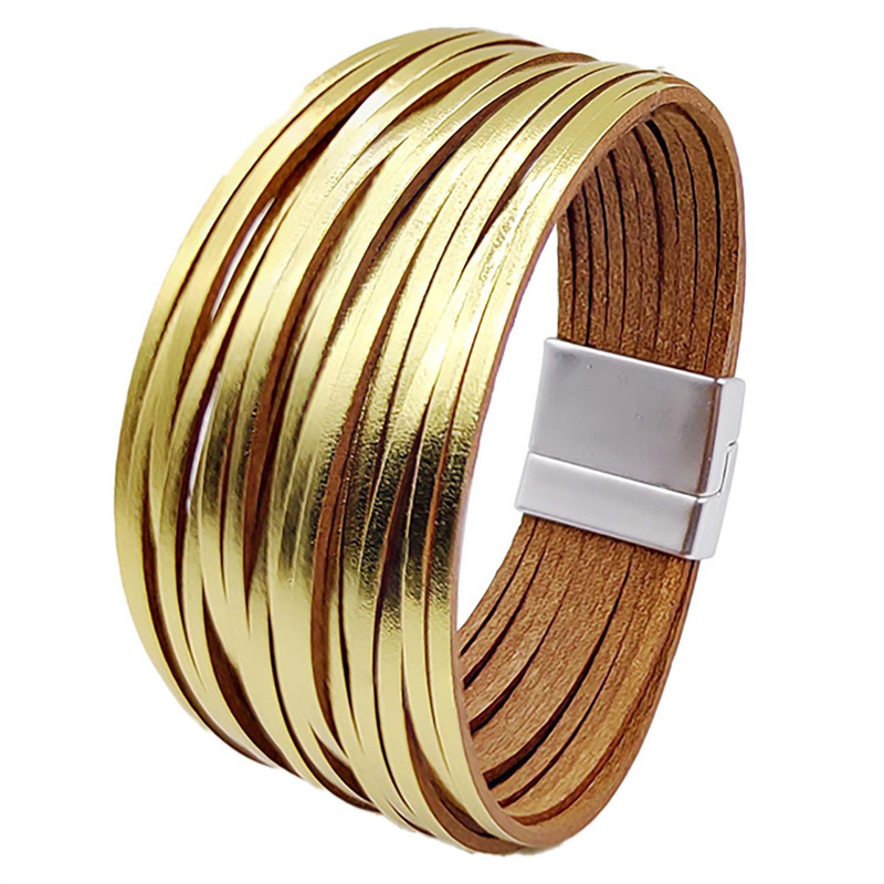 Bohemian style multi-indentation fashion leather bracelet magnetic buckle bracelet jewelry men's and women's jewelry wholesale