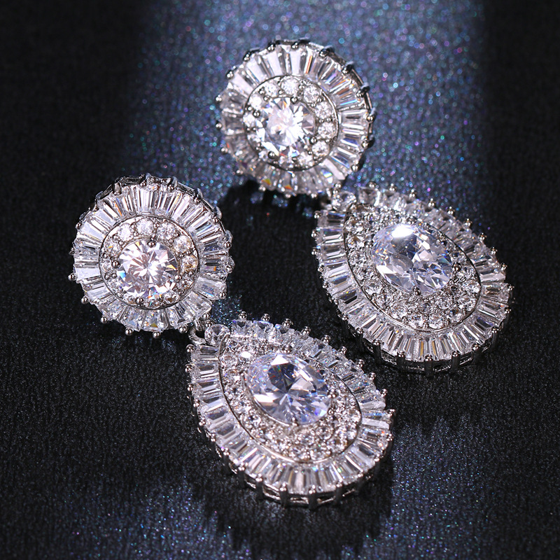 copper retro long earrings with zircon drop-shaped for bride