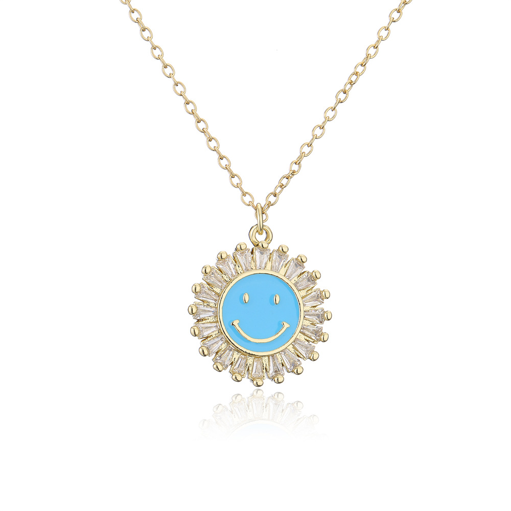new drop oil sunflower smiley face pendant copper 18K gold necklace