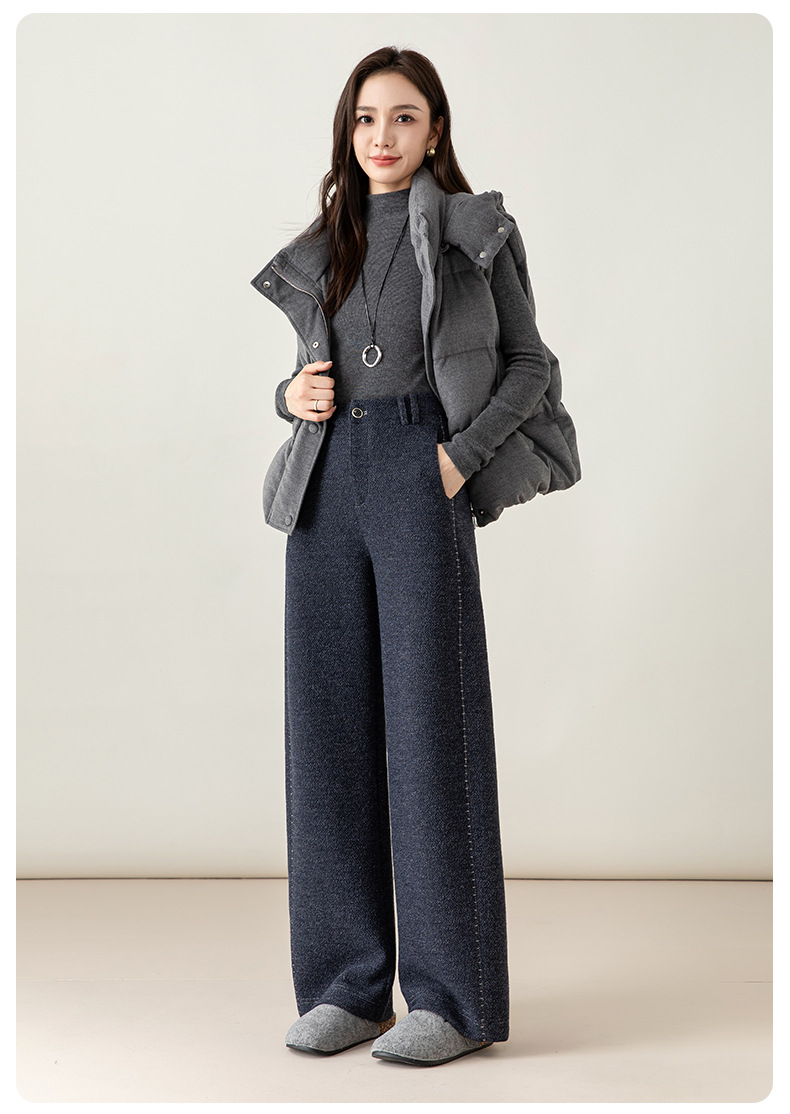 Quần culottes nữ ống rộng dệt kim len phối chỉ trang trí phong cách cổ điển — Xanh da trờicolor chi tiết 26