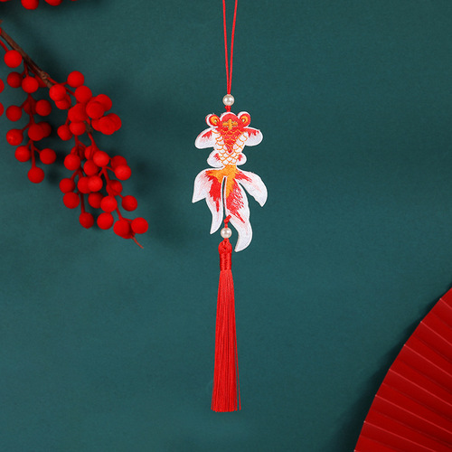Ancient style koi embroidery sachet pendant, creative tassel car pendant gift, ethnic style Hanfu sachet accessories