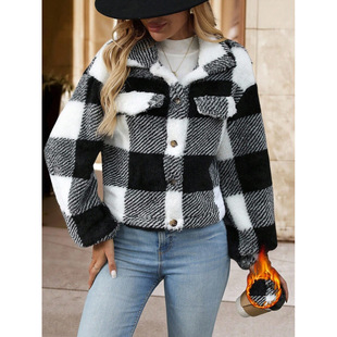 W 22187 Plaid lamb wool coat �������q����