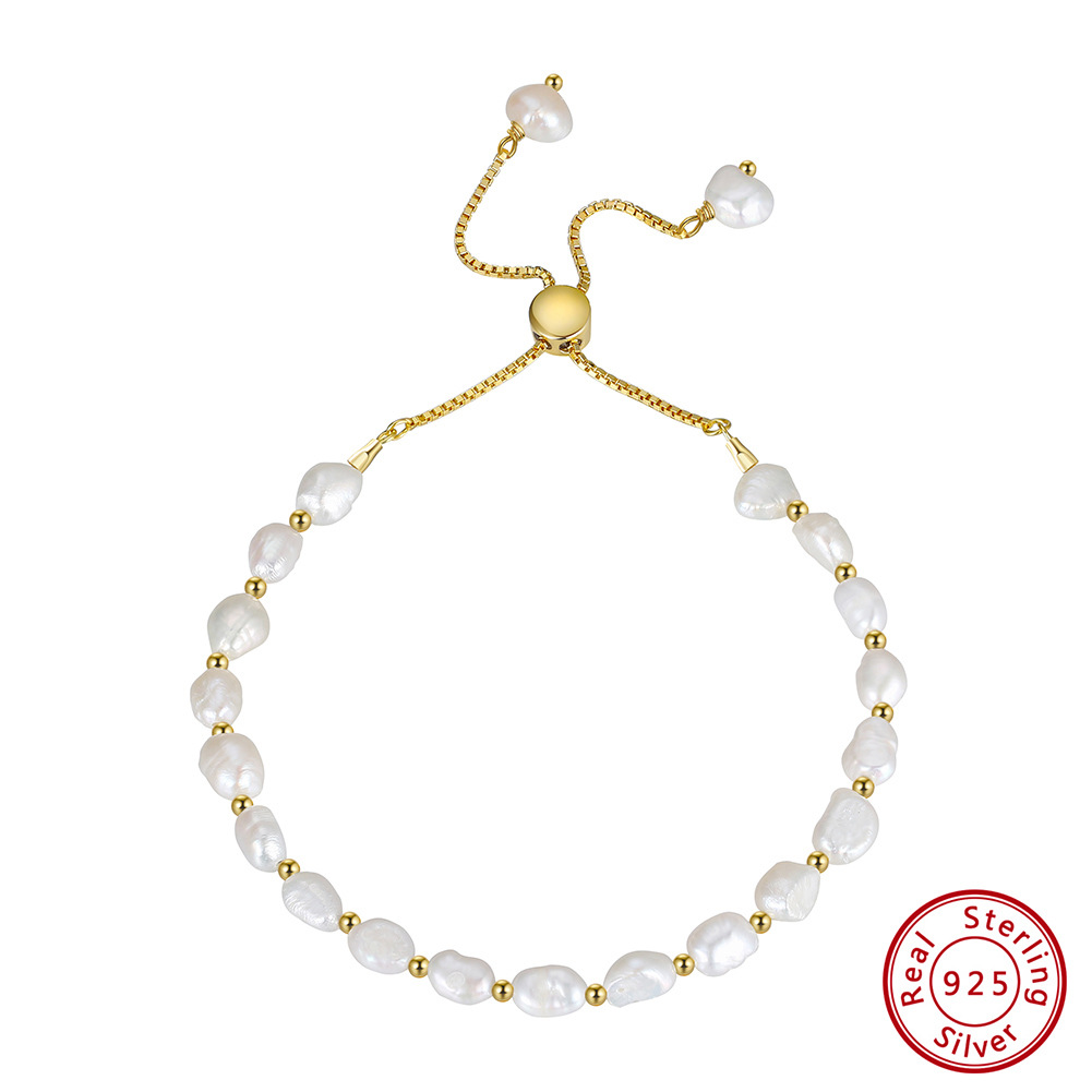16g Weight 0.03µm Gold Plating Thickness Plated Gold Plating Process 14K Real Gold Plated, Platinum Plated Plating Material 925 Silver Pendant Material Chain Inlay Material Elegant Geometric Freshwater Pearl Sterling Silver Beaded Bracelets