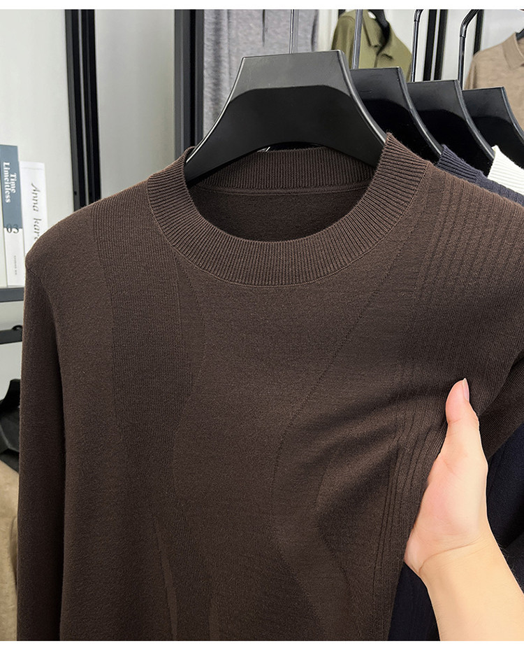 Collar redondo hoodie otoño y invierno nuevo estilo camiseta de punto hombre de color sólido de manga larga fondo de moda casual negocio suéter versátil