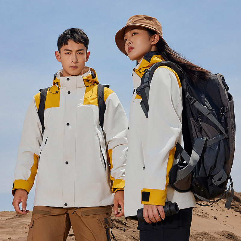 Men's and Women's Same Style Cold-Proof Clothing Three-In-One Detachable Two-Piece Set with Polar Fleece Liner Autumn and Winter Warm Work Clothes with Printing