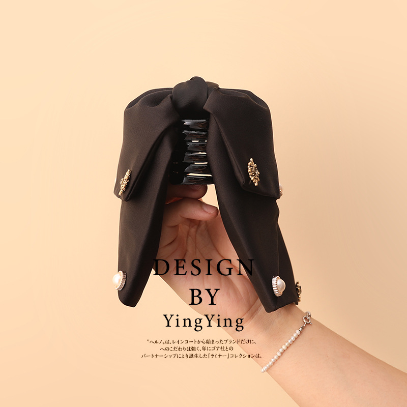 義烏工廠高級感髮飾黑色大蝴蝶結抓夾後腦勺半扎髮夾馬尾髮夾頭飾