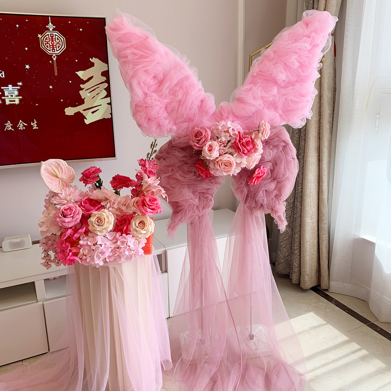 結婚式の装飾ドレッシングガウン写真撮影夢シミュレーション糸蝶結婚式誕生日背景壁結婚式の部屋のレイアウト diy 蝶|undefined