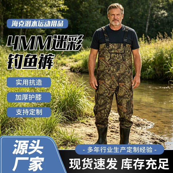 Winter Warm 4mm Thick Camouflage Outdoor Fishing Pants 100% Waterproof Fishing Wading Jumpsuit Half Body Hunting Fishing Suit