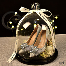 铃铛婚鞋盒玻璃罩藏鞋盒子透明永生花DIY材料包婚礼新娘套圈