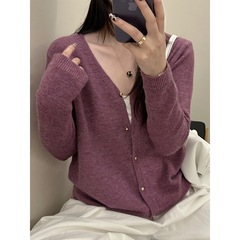 针织开衫女薄款春秋季宽松外搭2025新款洋气简约别致长袖毛衣外套