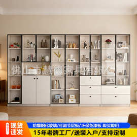 书柜带玻璃门展示柜定制家用客厅一体整墙落地防尘储物柜定制书柜