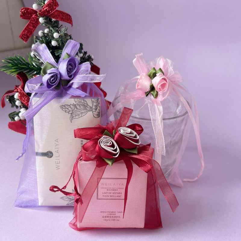 现货批发多色透明网纱袋 节庆包装创意花朵装饰化妆品小样收纳