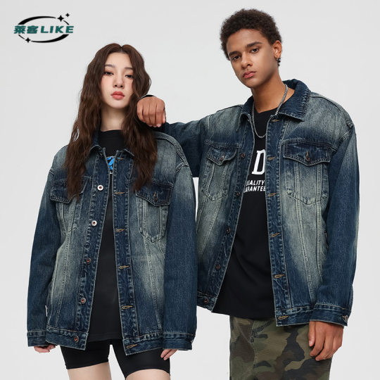 Laike Men's American Street Denim Spring & Fall Trendyy Gradient Loose Denim Jacket Men's High-End Denim Jacket