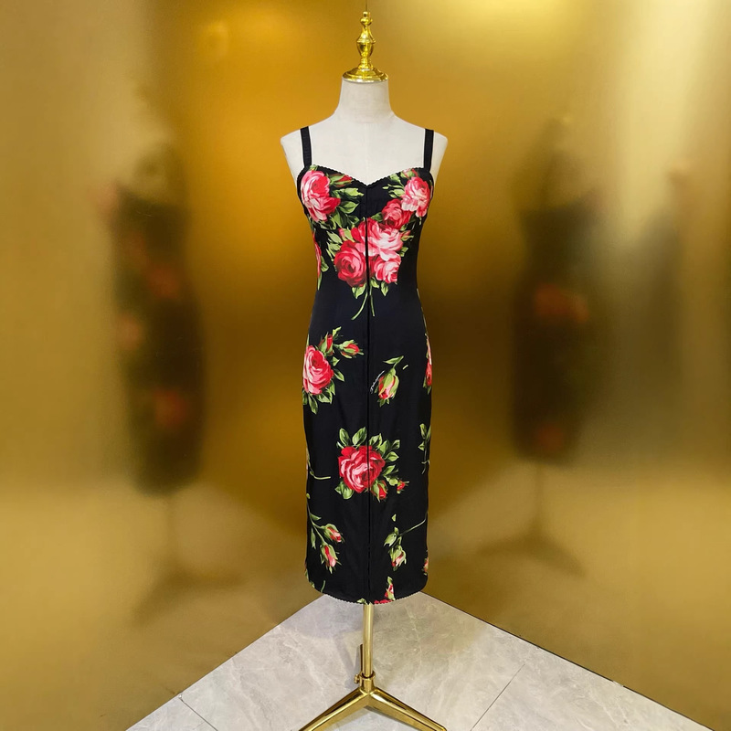 Blue Background Large Floral 19 Momme Silk Double Crepe Bodycon Slip Dress 2026 New Premium Women's Fashion Date Outfit Blue Background Large Floral 19 Momme Silk Double Crepe Bodycon Slip Dress 2026 New Premium Women's Fashion Date Outfit