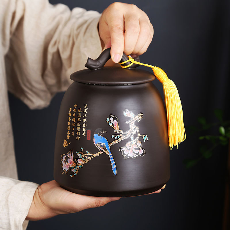 Chinese-style tea-waking jar, household one-jin capacity storage jar, moisture-proof jar, flower tea and white tea sealing jar, high-end purple sand tea canister