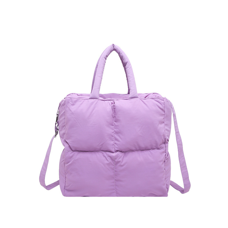 2024 nueva chaqueta de algodón, bolso de plumas, bolso de hombro acolchado, bolso de mensajero, bolso cuadrado pequeño para mujer, bolso pequeño de estilo occidental ligero