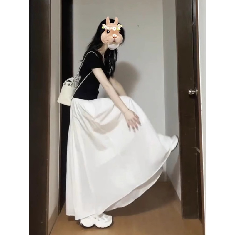 Plus-Size 150kg White A-Line Skirt for Women, Spring/Summer Korean Style High-Waisted Slimming Elegant Umbrella Skirt Plus-Size 150kg White A-Line Skirt for Women, Spring/Summer Korean Style High-Waisted Slimming Elegant Umbrella Skirt