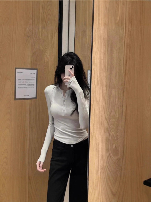 DoubleDV领织带复古撞色运动球衣长袖T恤女美式辣妹修身显瘦上衣|undefined