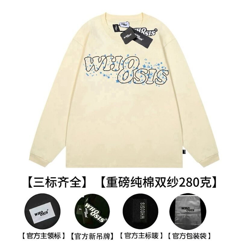 WHOOSIS（不知其名）星星印花长袖t恤重磅上衣国潮男情侣街头|undefined