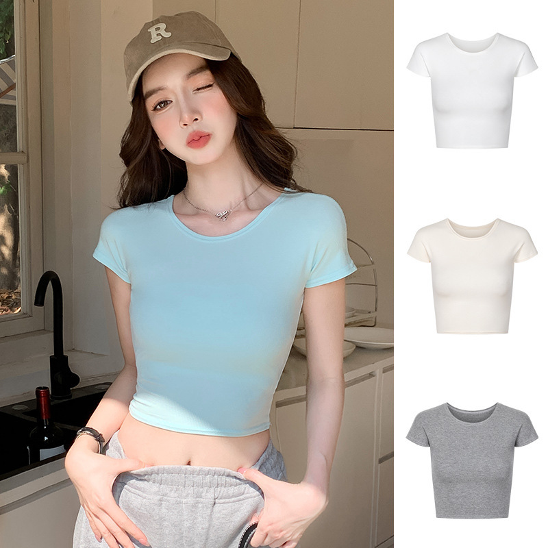 H582 Slim-Fit Crop Top with a Simple Design, Summer Short-Sleeve Casual Versatile Short T-Shirt for Women, New Style for Hot Girls H582 Slim-Fit Crop Top with a Simple Design, Summer Short-Sleeve Casual Versatile Short T-Shirt for Women, New Style for Hot Girls