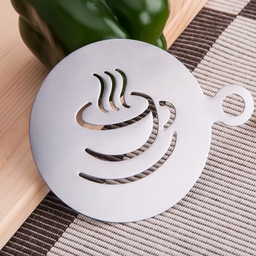 En stock 6 piezas creativo de acero inoxidable café guirnalda molde portátil café leche burbuja spray flor impresión plantilla