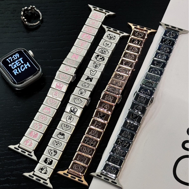 For Apple iwatch10 Watch with applewatch9 Strap Cartoon Puppy Pattern 8 Metal High Sense