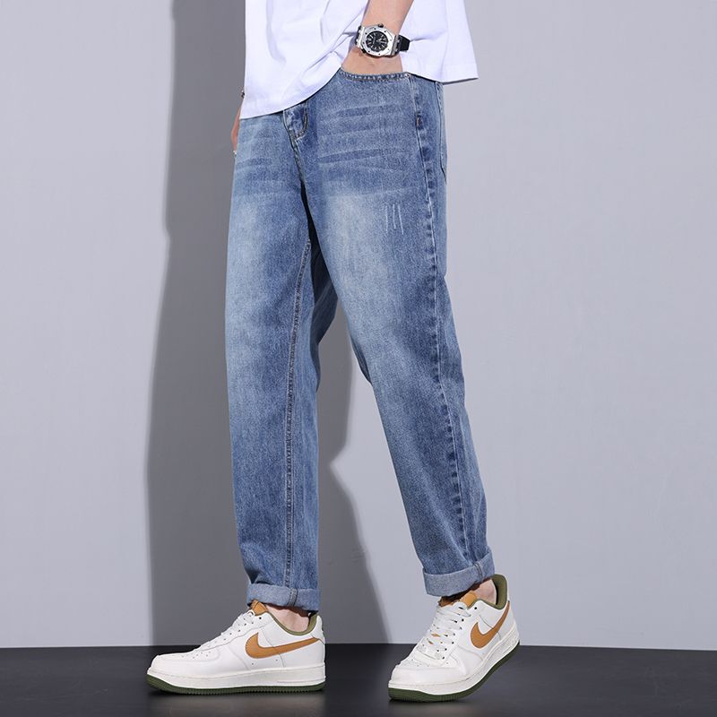Shanggu Men's Clothing Summer Trendy Men's Casual Denim Slim Fit American Retro Mid-Waist Tapered Pants