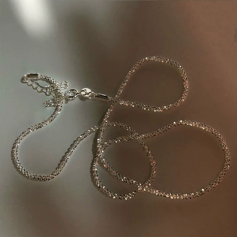White silver ~ sparkling Italy imported glitter chain naked 925 sterling silver clavicle chain cold wind necklace women