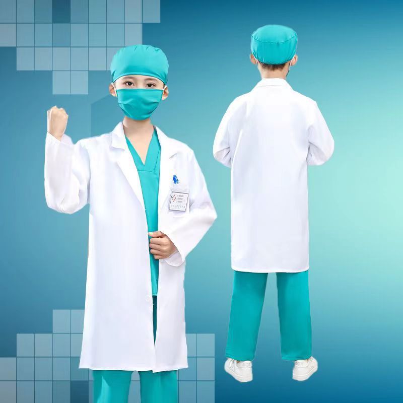 Vestido blanco de los niños ropa de la enfermera pequeño médico vestido quirúrgico prevención de epidemias para niños protesta ropa para niños traje de baile retrógrado