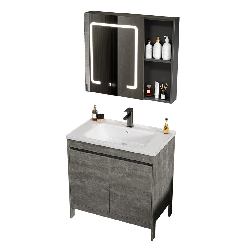 Espacio gris de lujo ligero, armario de baño de aluminio, mesa de lavado combinada, lavabo integrado de cerámica, mesa de lavado, baño, piso al aire libre