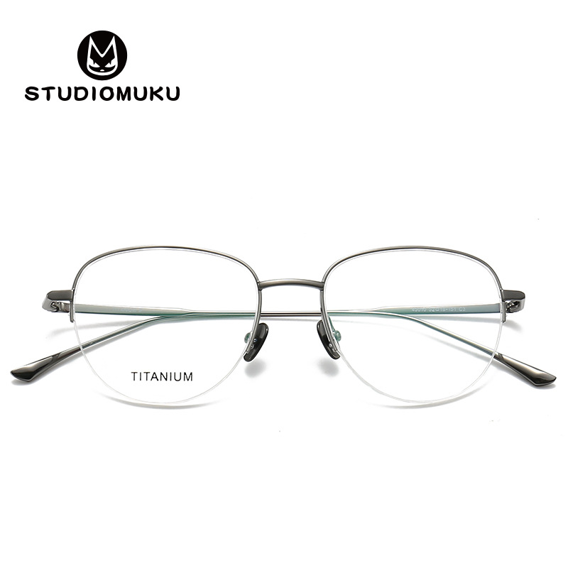 STUDIOMUKU mu gafas frías convierten tanto la dureza como la suavidad en suaves y nobles gafas de Marco cepillado de medio marco
