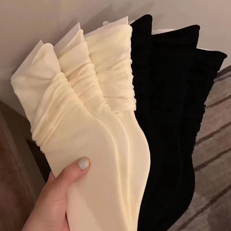 Velvet piled socks thin ice socks jk socks women's tube socks summer black and white tube stockings spring and autumn