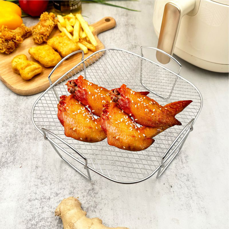 Barbacoa de freidora de aire de acero inoxidable 304 de 3 capas transfronteriza, parrilla de pollo frito y papas fritas, rejilla de deshidratación de verduras, rejilla de drenaje, rejilla de barbacoa