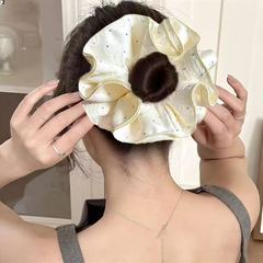 韩版新款烫钻波点双层大肠发圈女布艺质感小香风时尚马尾头绳发饰