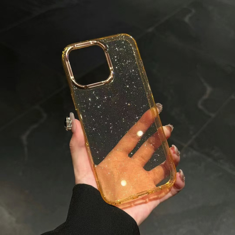 iPhone17 ゴールドグリッター電気メッキ Apple 16pro 携帯電話ケース透明 15/14 オールインクルーシブ保護カバー新しい|undefined