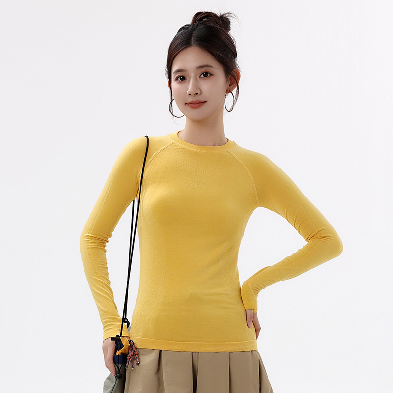 TENSI MELINO lana leggings de manga larga de cuello redondo caliente pulgar botón ropa de yoga con manga larga delgada blusa