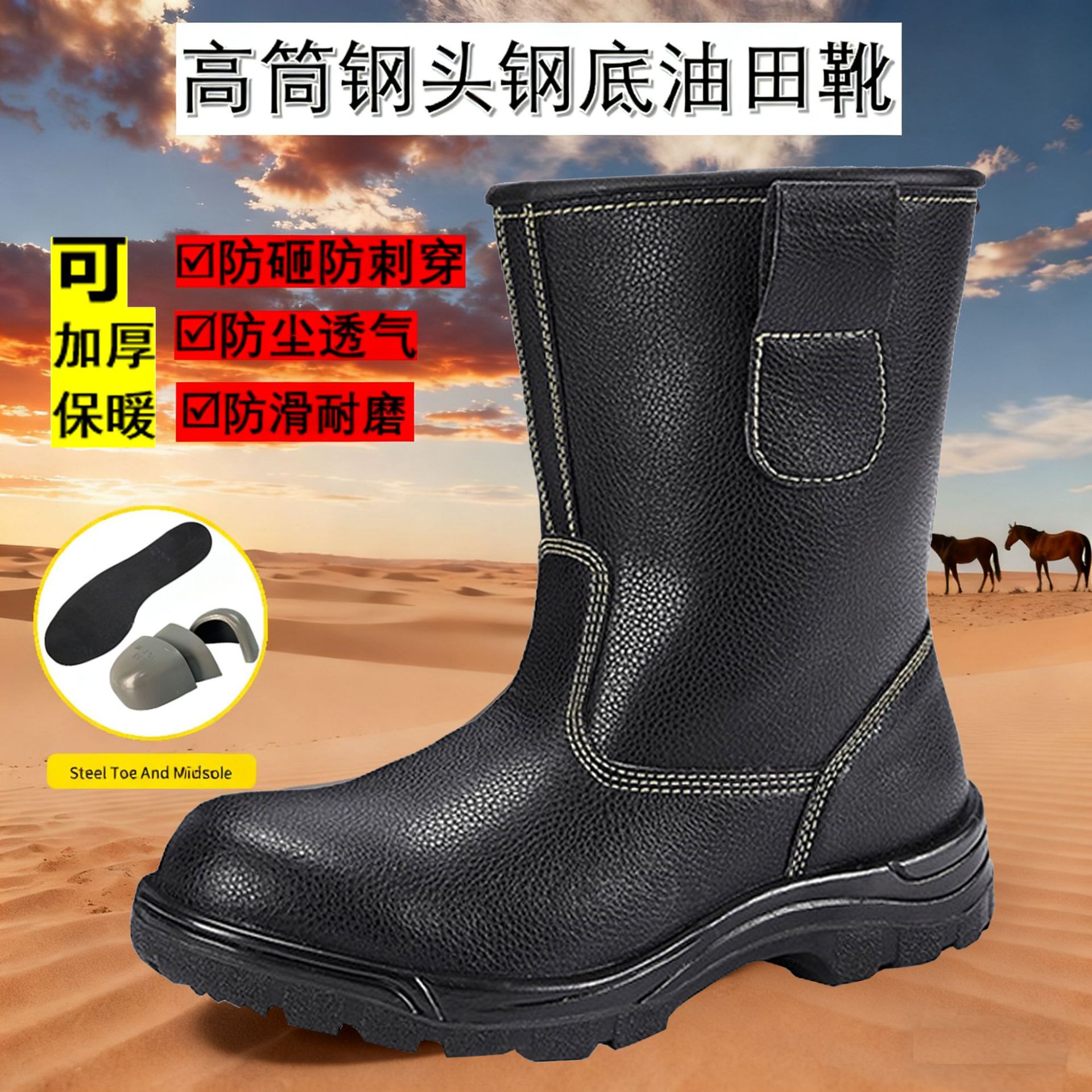 牛皮劳保鞋防砸防刺穿防静电高帮防滑绝缘耐寒大底男女安全油田鞋