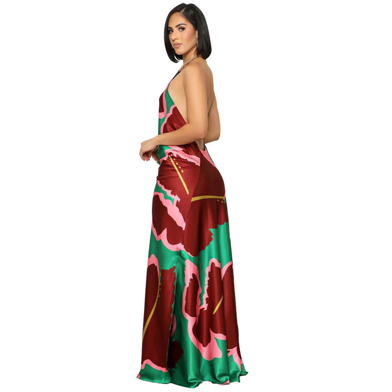 Women's Printed Long Backless Fashion Dress