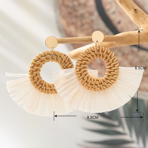 Internet celebrity style niche rattan grass braided earrings for women ins design high-end holiday raffia earrings cross-border supply