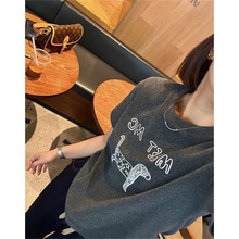 卡通狗狗重工刺绣加厚软糯磨毛短袖T恤女春季宽松休闲内搭打底衫