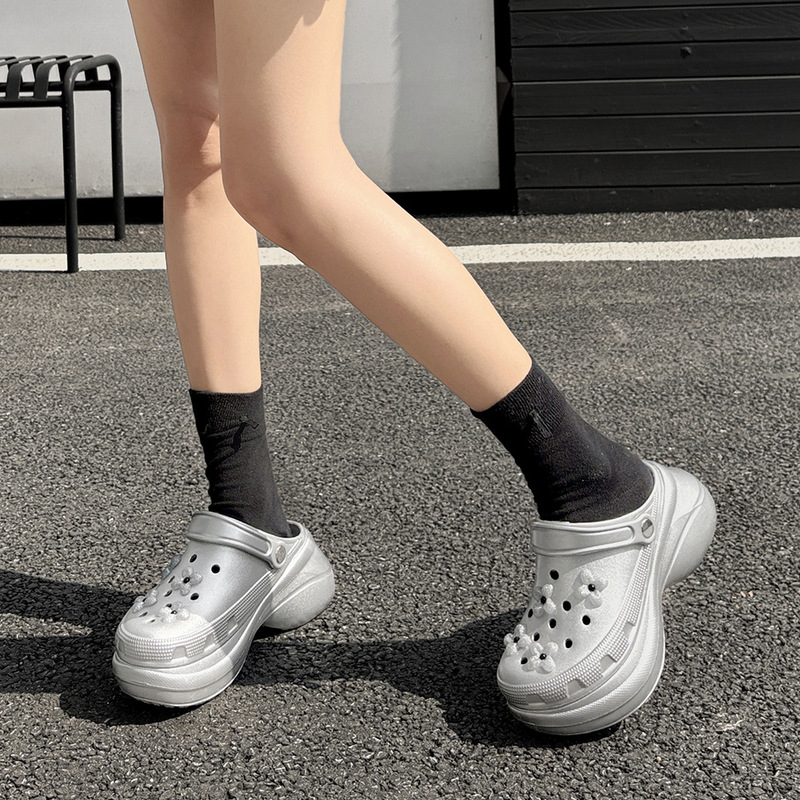 Platform Hole Shoes Women Summer Outdoor Cruciferous silver Soft Sole Paris Mule Shoes Slippers