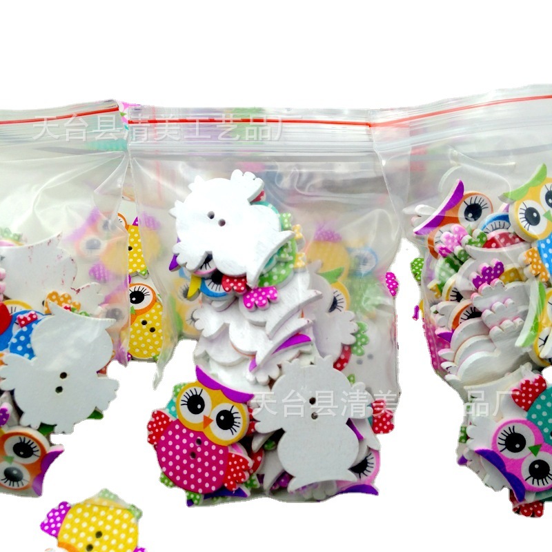 33x35mm Amazon botones de búho hermosa decoración niños dibujos animados en forma de búho botones de madera