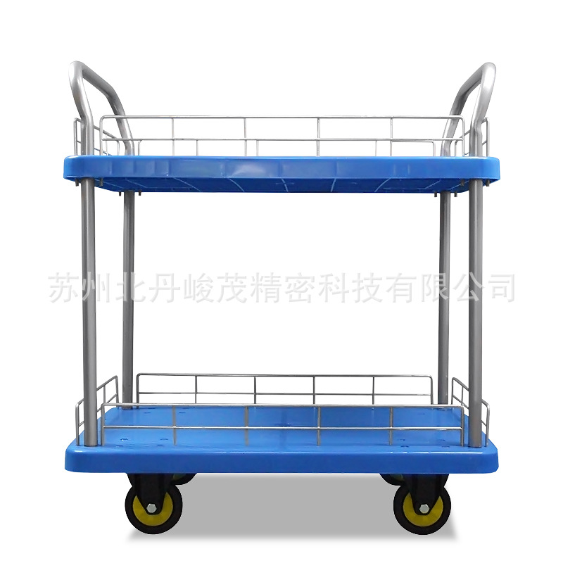 双层小推车静音折叠围栏手推车快递仓库搬运车拉车周转车网格推车