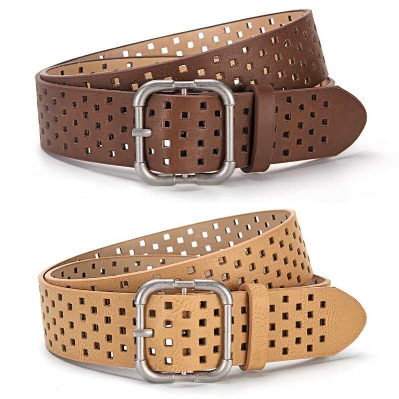 New Retro Cowhide Women's Wide Belt Genuine Leather Belt with Hollow Pin Buckle Women's Casual Jeans Belt Wide Belt