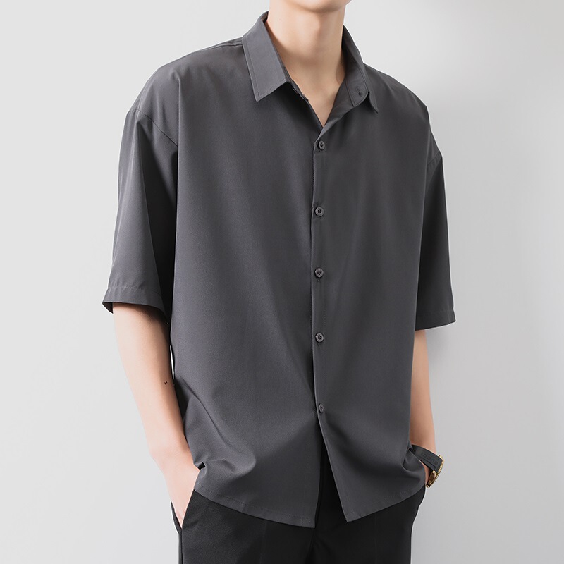 Short-sleeved Black Shirt Men's Summer Thin Japanese Style Ruffian Handsome Shirt Clothing Ice-feeling Casual Half-sleeved Jacket Half-sleeved