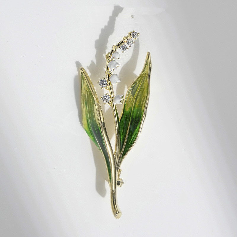 Cross-Border Best-Selling Enamel Lily of the Valley Brooch, Light Luxury and High-End Feel, Green Oil-Drip Brooch, Clothing Accessory, Anti-Exposure Pin